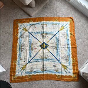 HERMES Rare! La Marine En Bois Scarf Vintage